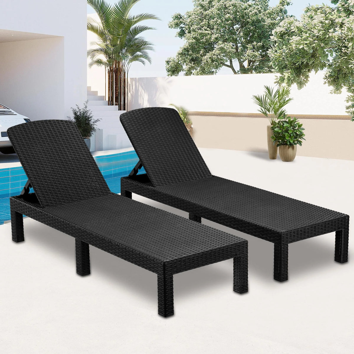 Chaise Lounge Set of 2 with 6 Backrest Angles and Canopy Z2189