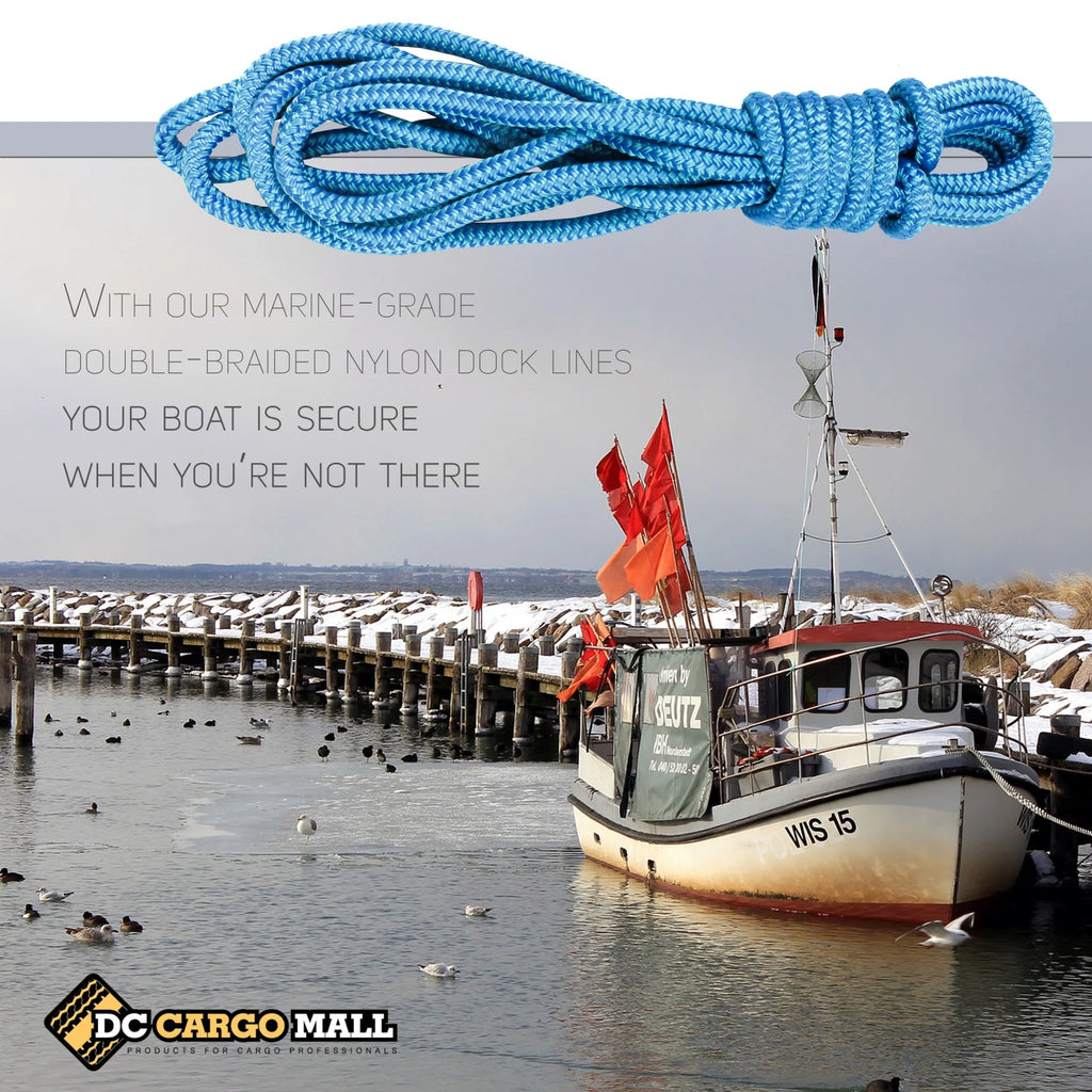 Marine-Grade Double-Braided Nylon Dock Line with 12” Eyelet F379
