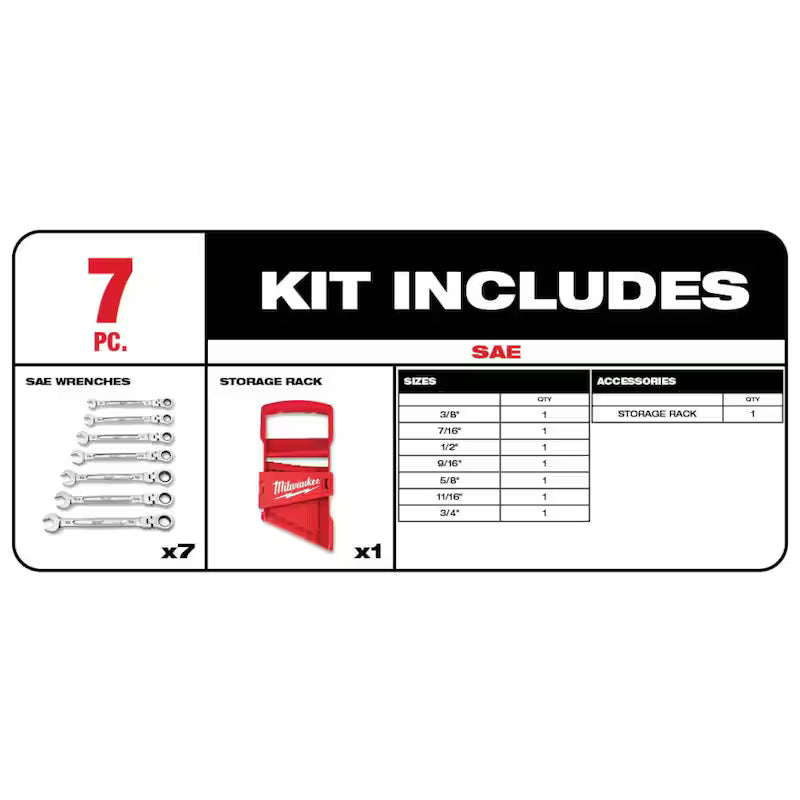 14-Piece Flex-Head Ratcheting Combination Wrench Set SAE and METRIC B7484