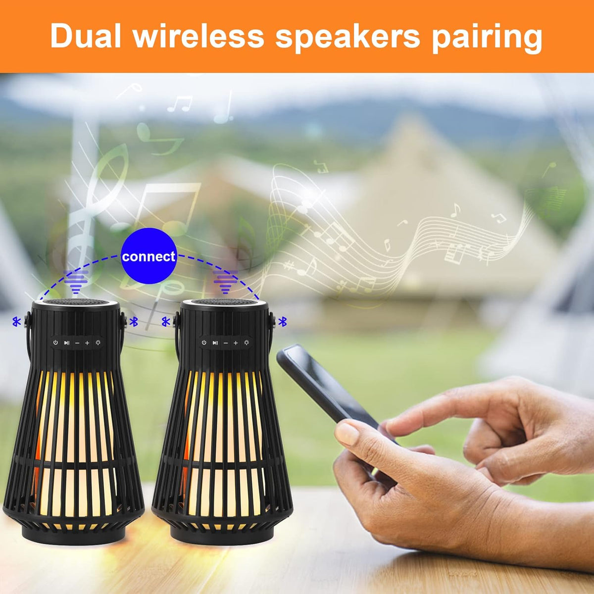 Outdoor Bluetooth Speaker with LED Flickering Flame Effect, Portable Waterproof Wireless Speaker with Wall Mounted Hook T966134