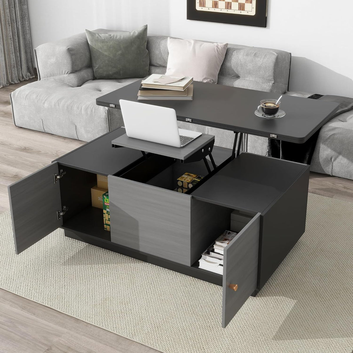 Dark Gray Lift Top Coffee Table with Storage X27575
