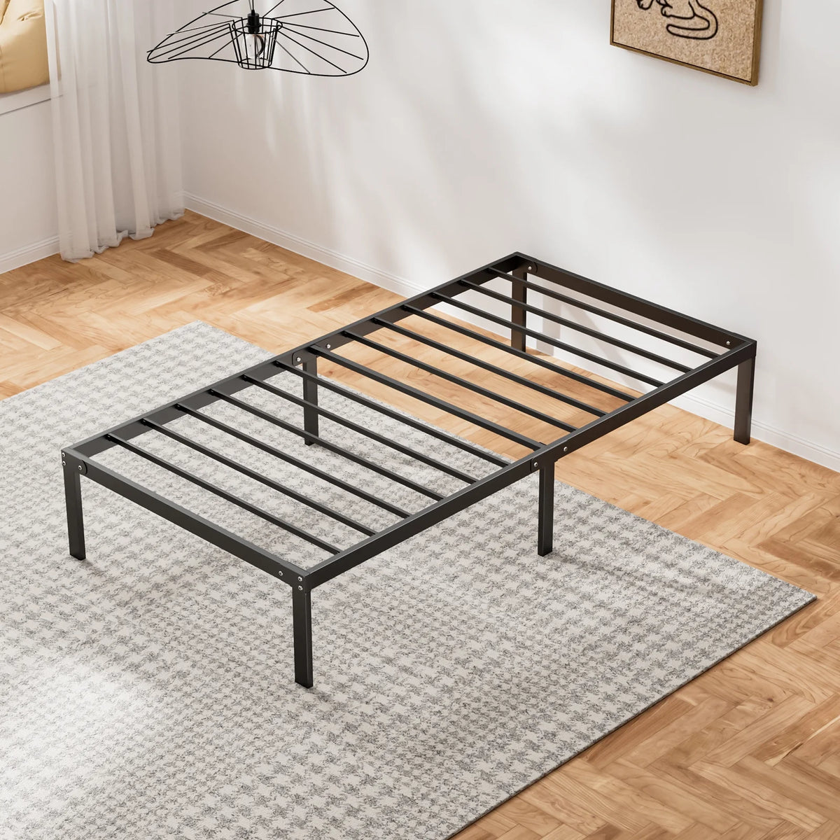 Twin Size Metal Bed Frame with Headboard and Footboard N4457