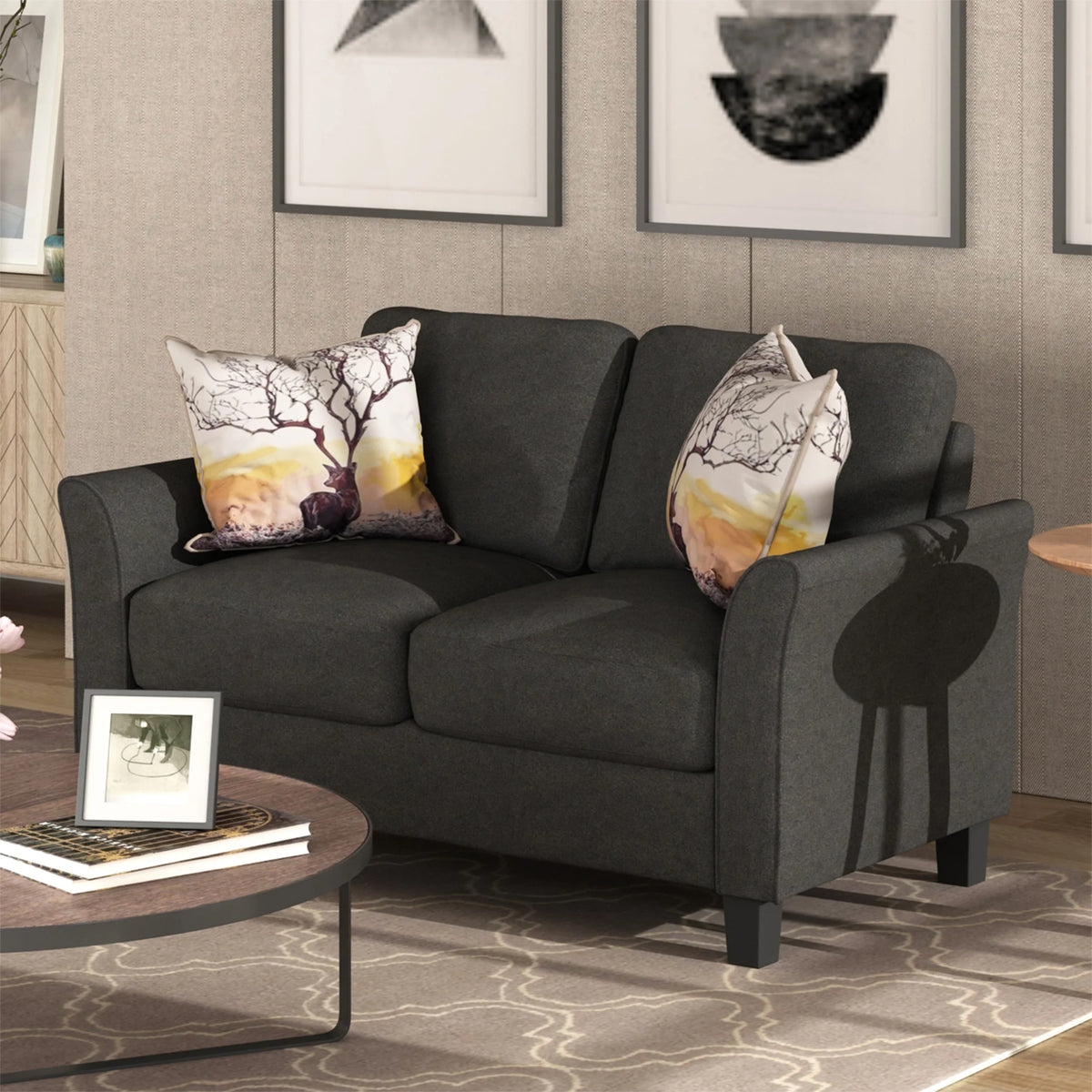 Grey Tight Back Armrest Chair and Loveseat Sofa A1690