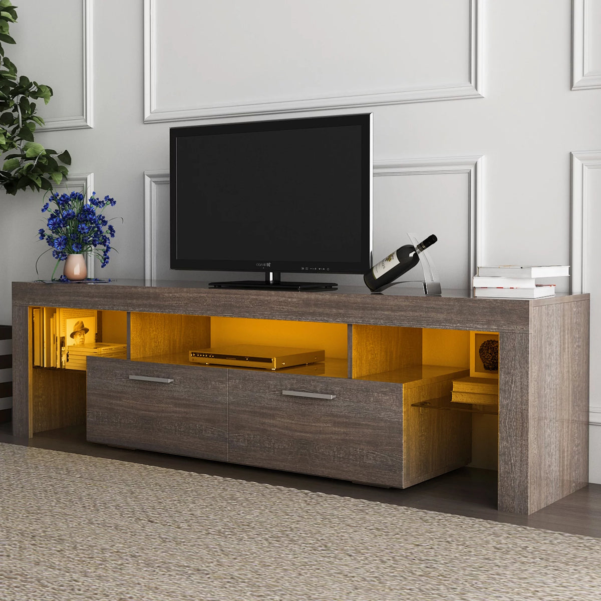 Brown Wood TV Stand with Storage U62581