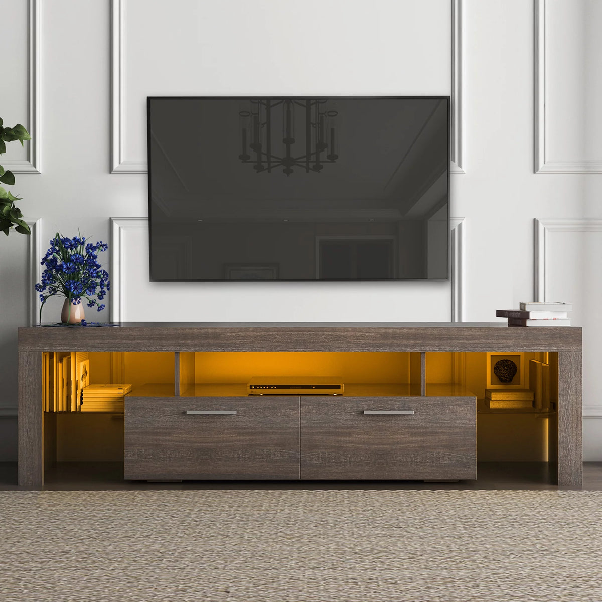 Brown Wood TV Stand with Storage U62581