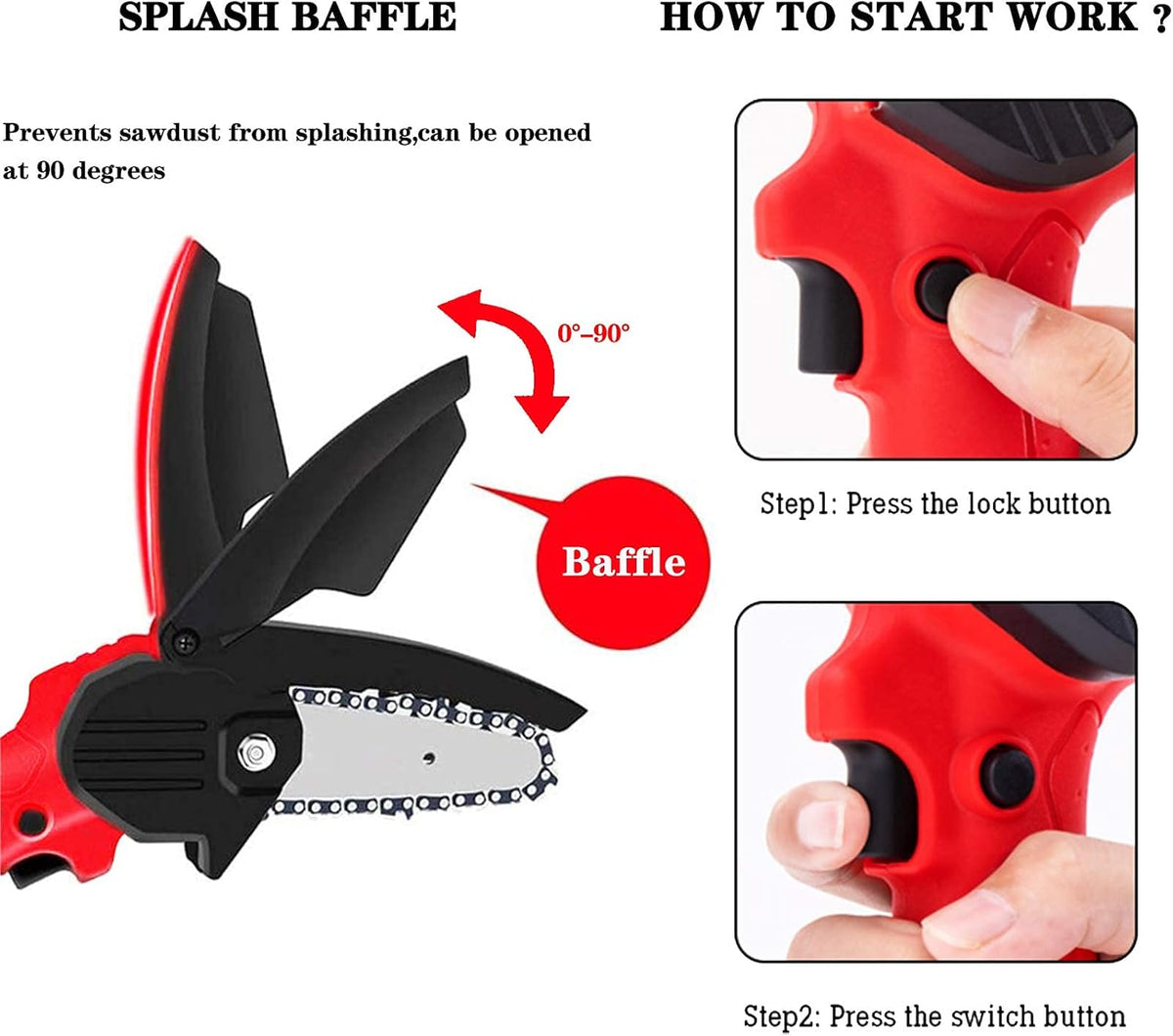 4 Inch Cordless Electric Chainsaw with 3 Lithium Batteries E404
