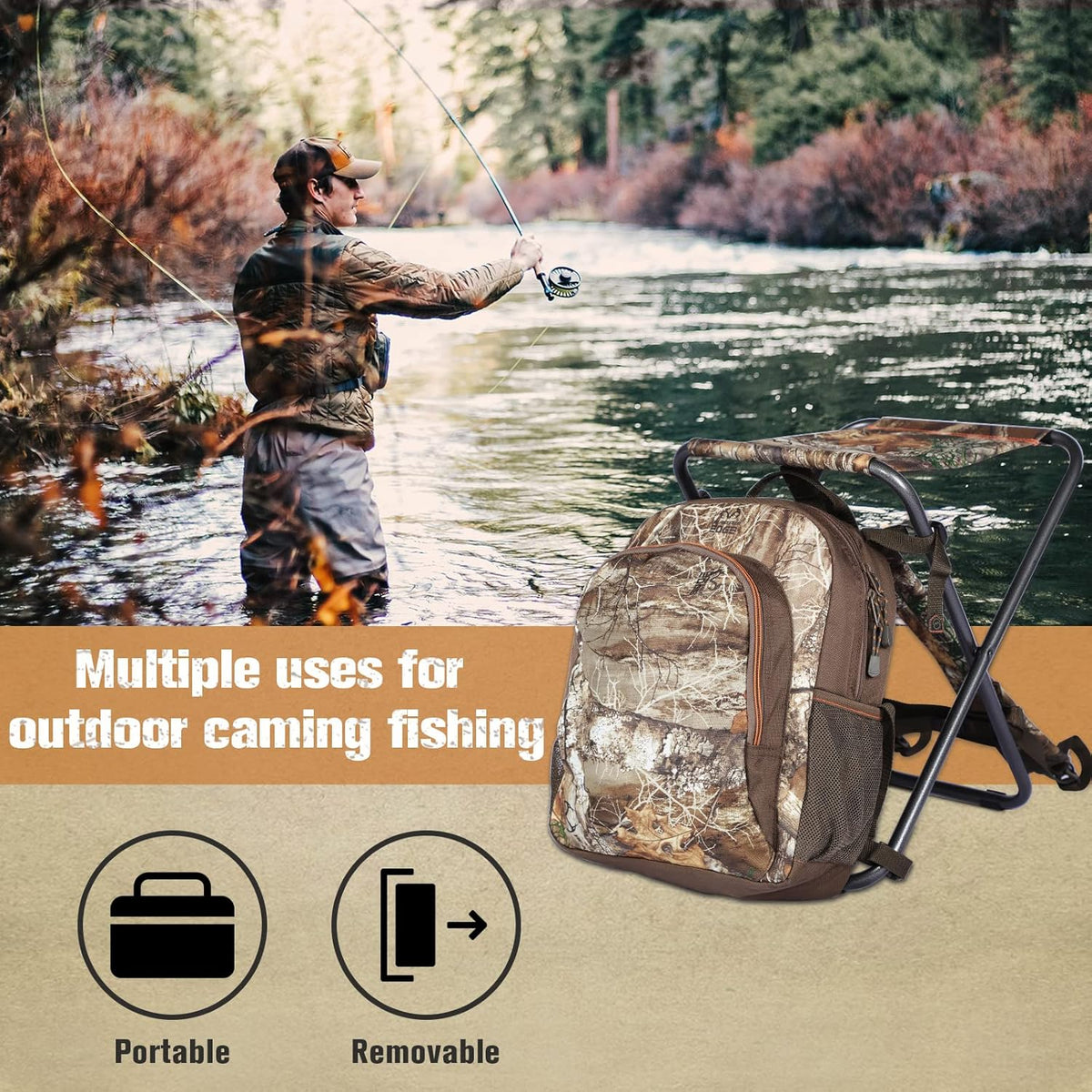 CAMO Foldable Fishing Chair with Cooler Bag J9203