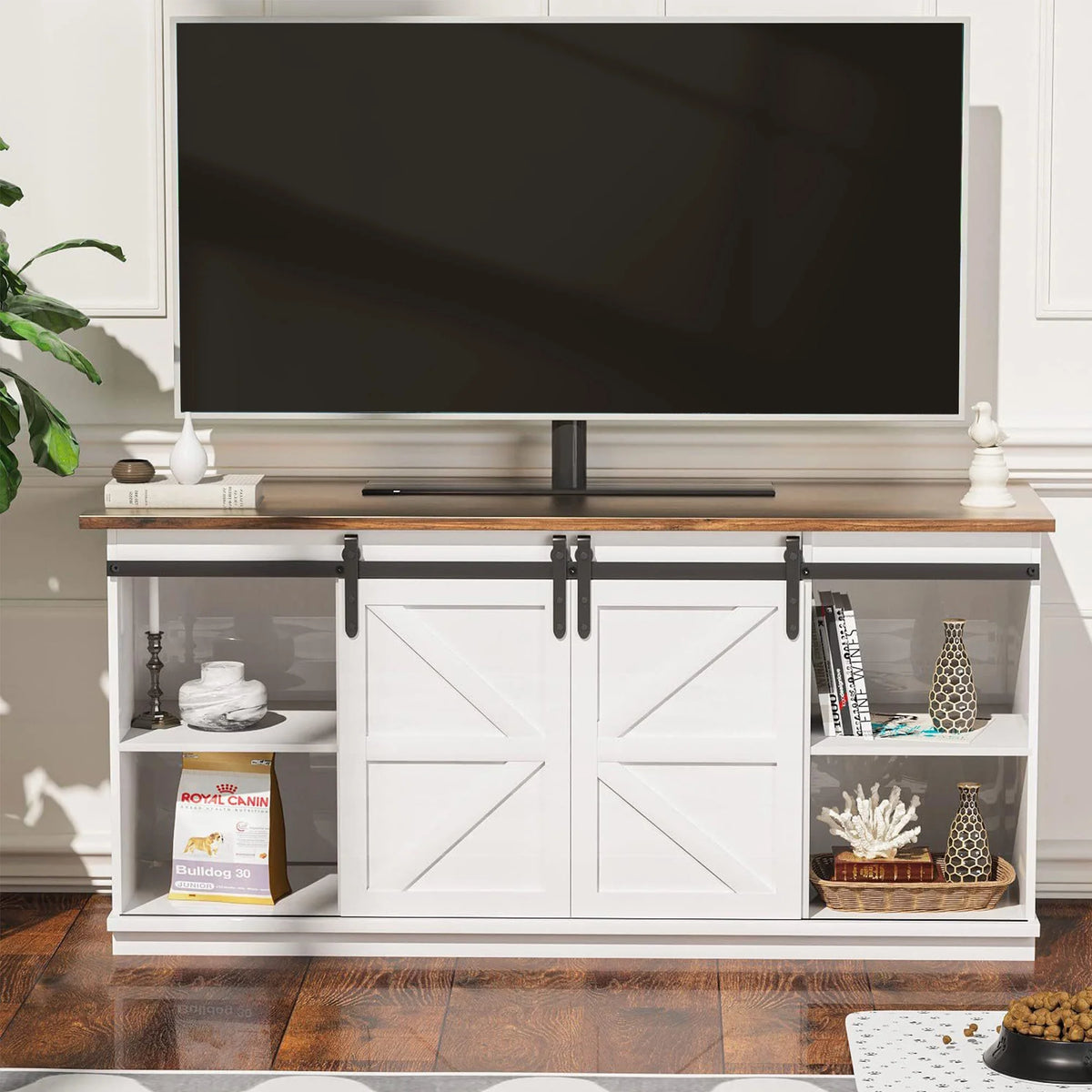 Farmhouse TV Stand with Sliding Barn Door I717855