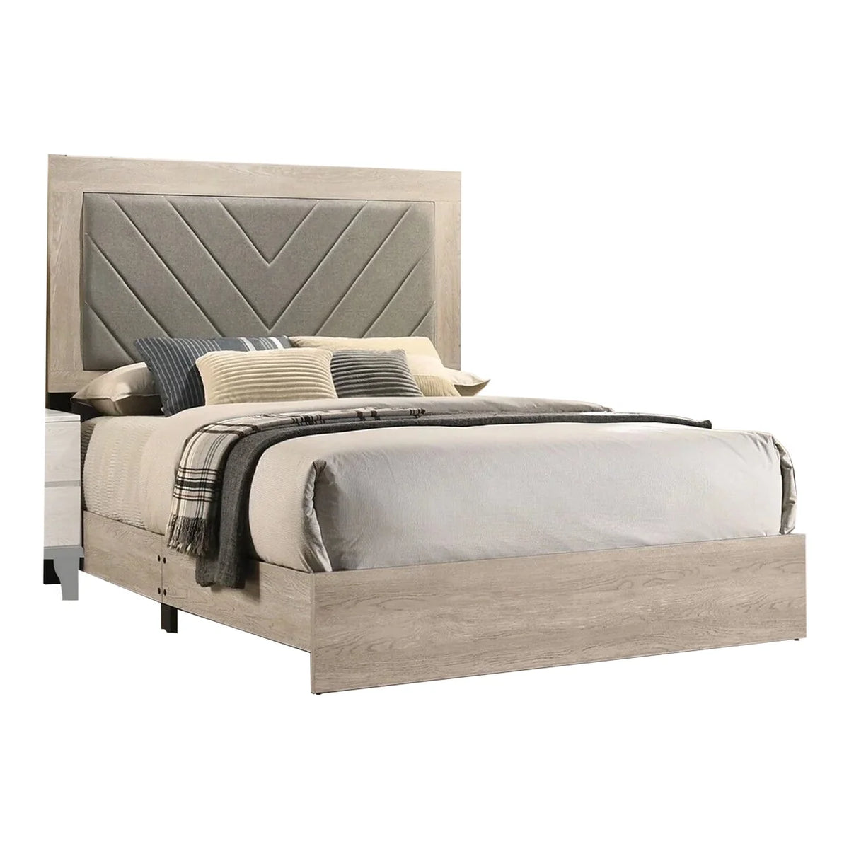 Upholstered Queen Size Bed Tufted Gray Headboard N161191