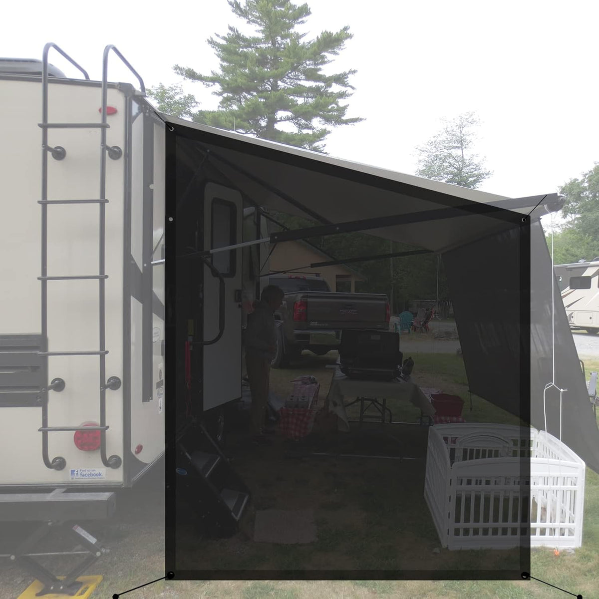 Navy Blue Mesh RV Sun Shade Screen for Awning S18142