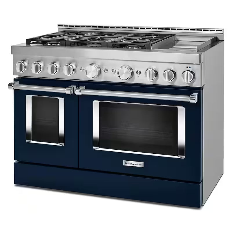 48 in. 6.3 cu. ft. Smart Double Oven Gas Range with Griddle and True Convection in Ink Blue C20566