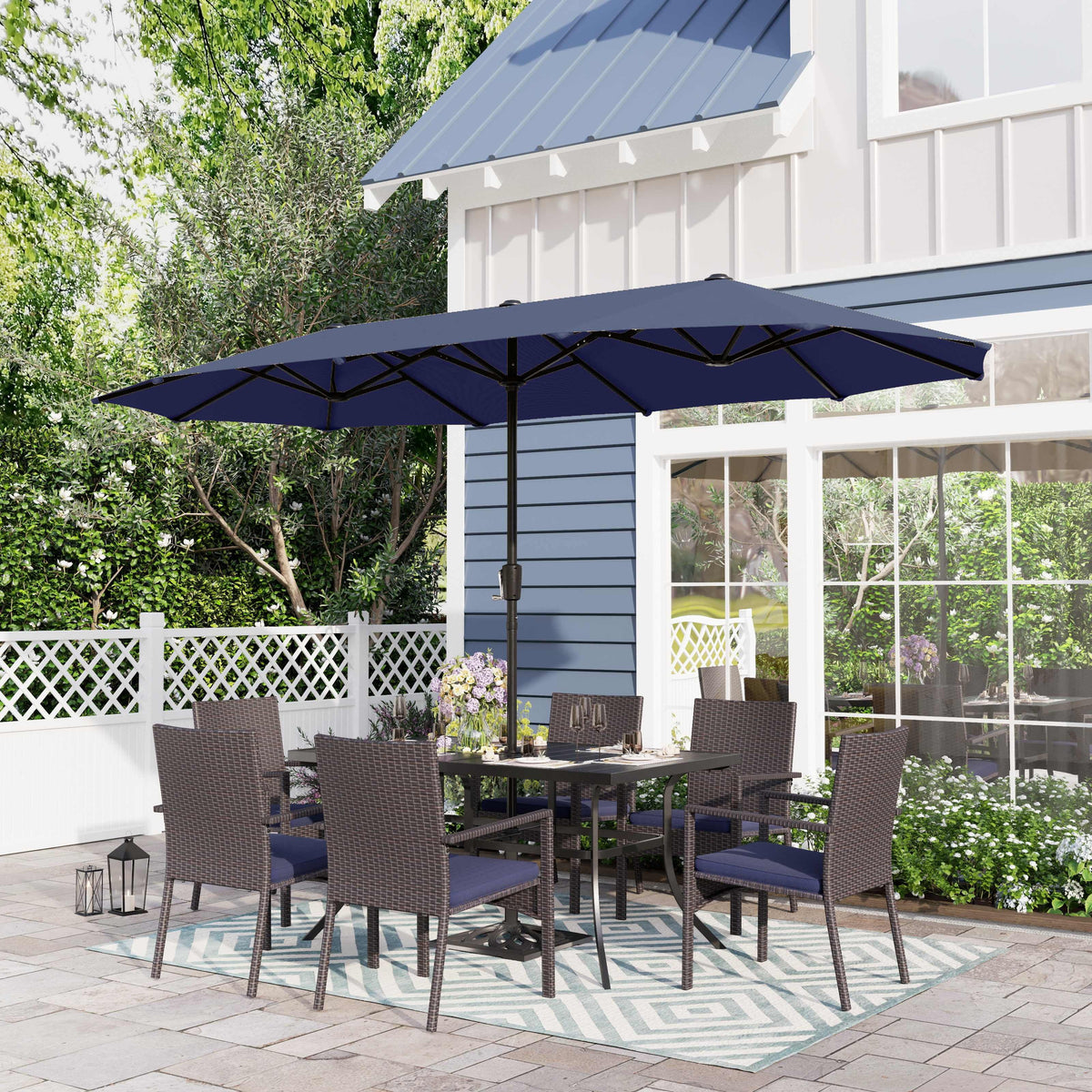 8-Piece Outdoor Patio Set with 13 ft Navy Umbrella X482