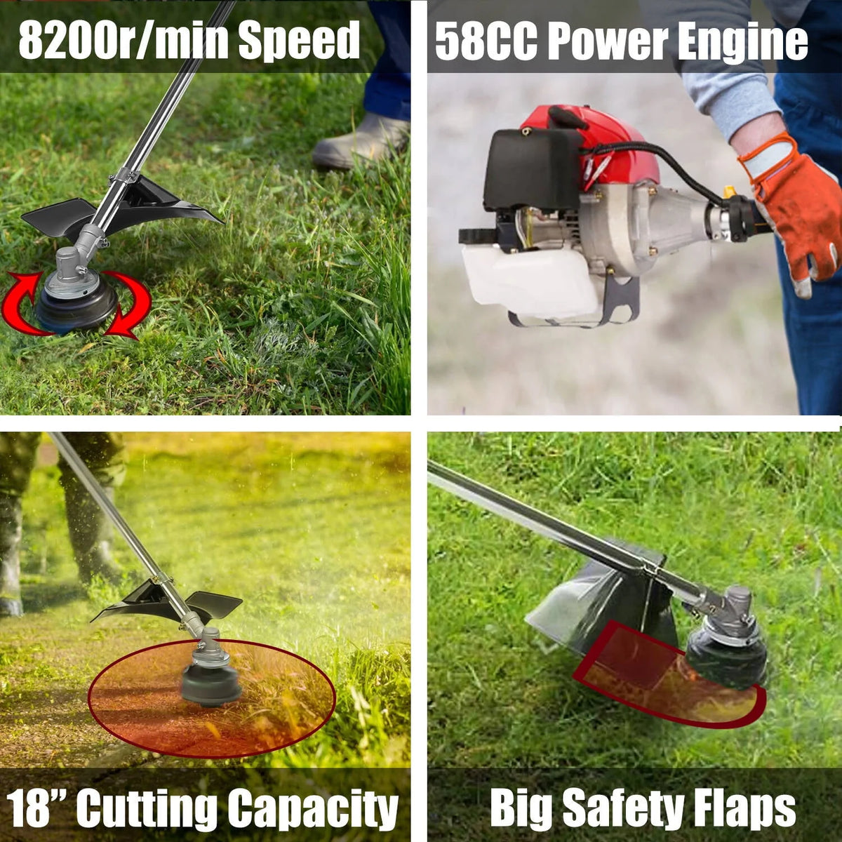 58cc Gas Powered 4-in-1 String Trimmer with 4 Detachable Head N81058
