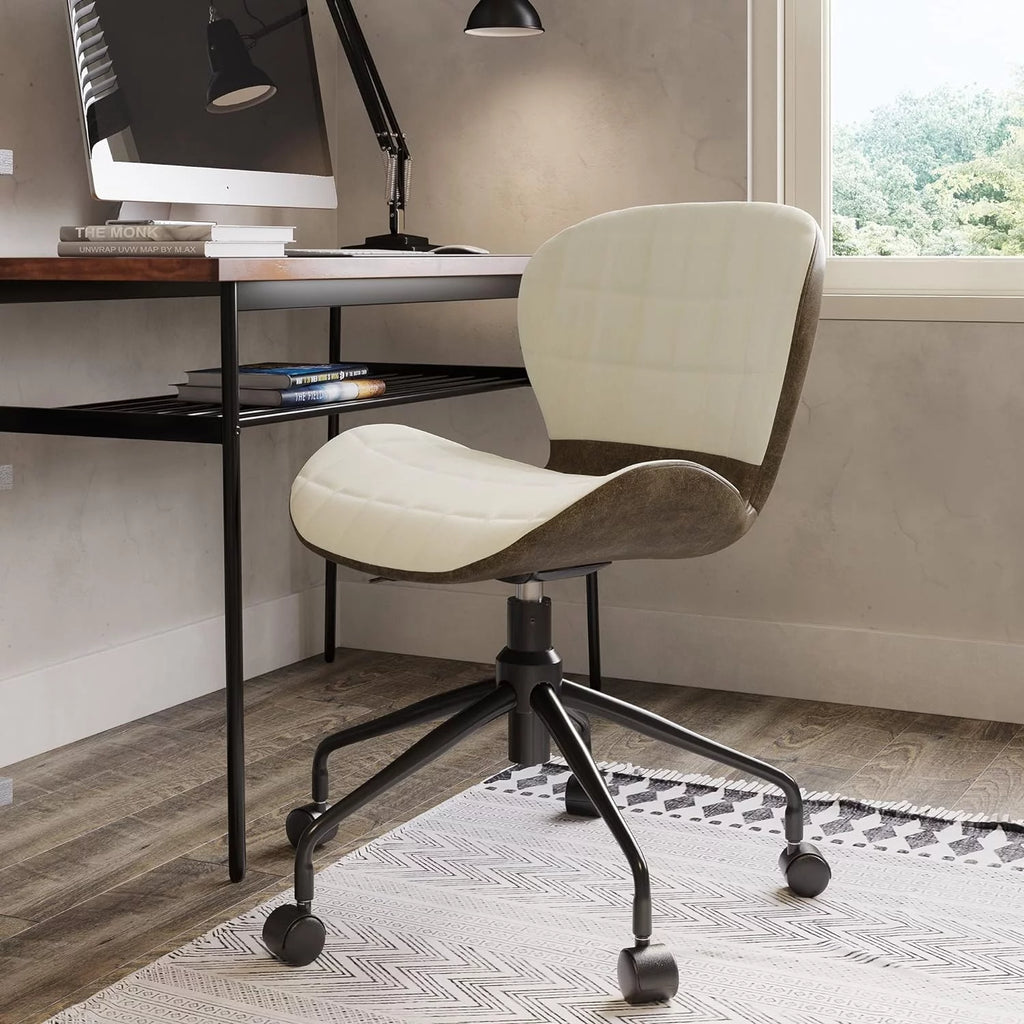 Upholstered Linen Desk Chair with Swivel Wheels and Adjustable Height Z99145