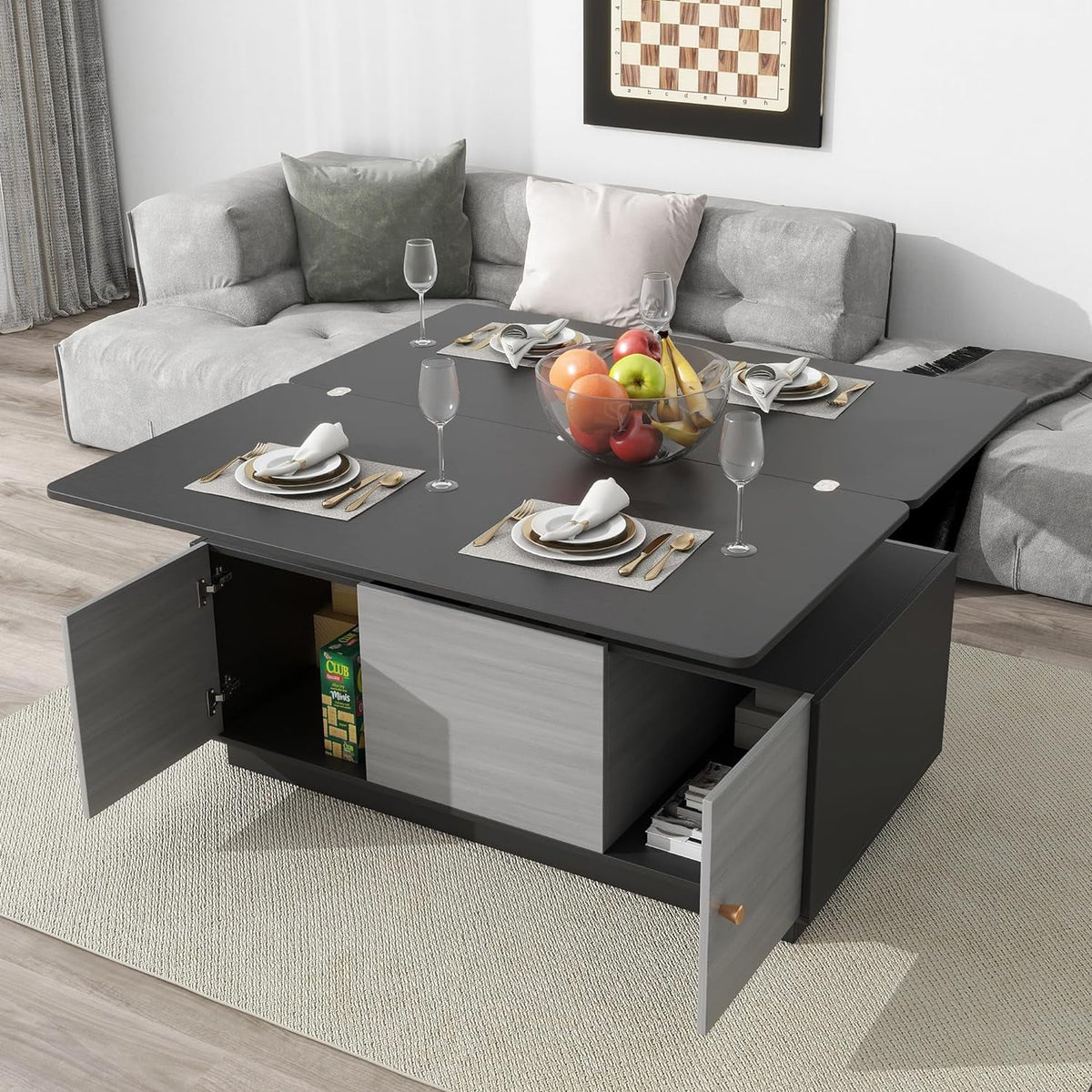 Dark Gray Lift Top Coffee Table with Storage X27575