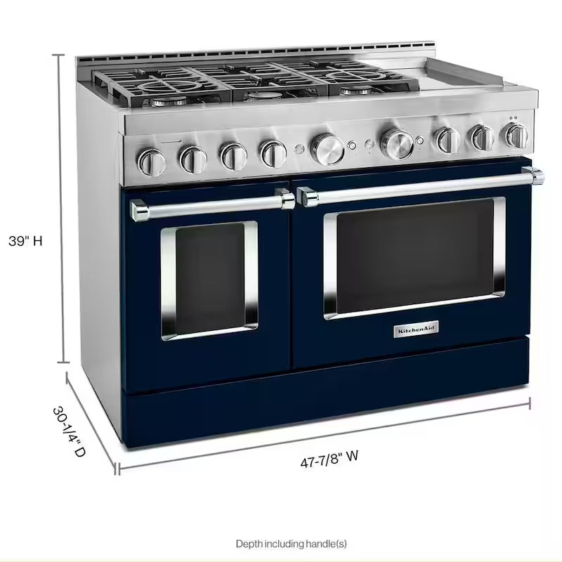 48 in. 6.3 cu. ft. Smart Double Oven Gas Range with Griddle and True Convection in Ink Blue C20566