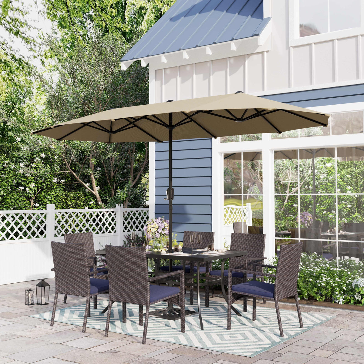 8-Piece Outdoor Patio Set with 13 ft Navy Umbrella X482