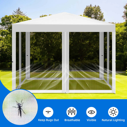 10x10 ft Pop Up Canopy Tent with Netting Mesh Sidewalls and Carry Bag I29169