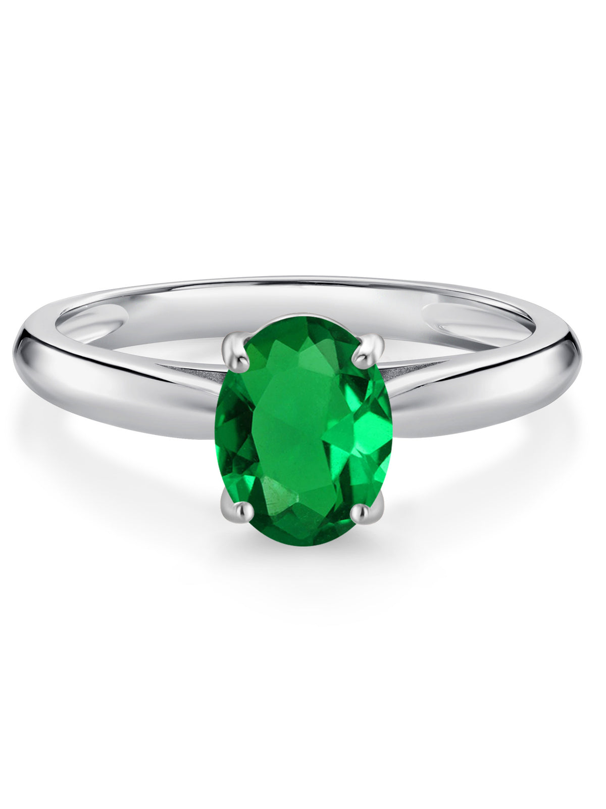 10K White Gold Green Nano Emerald Solitaire Engagement Ring E338