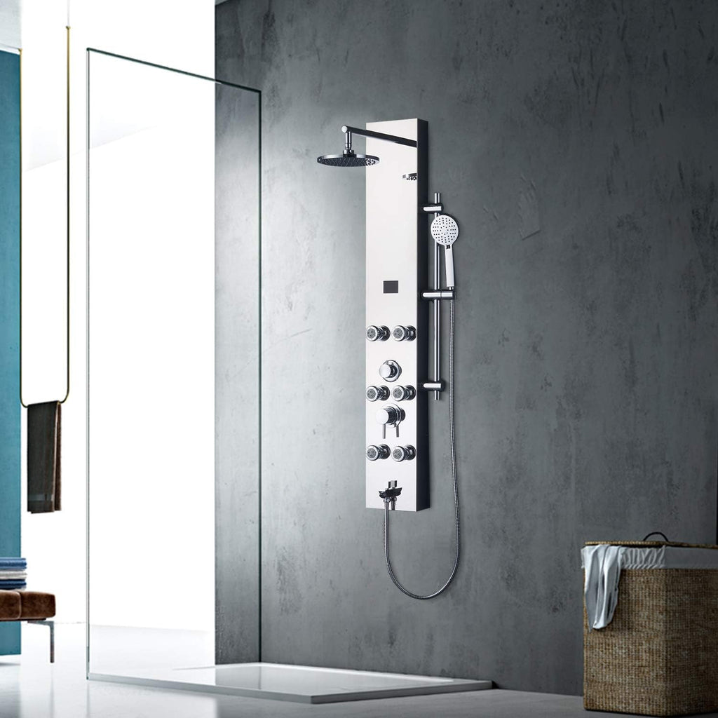 #304 Stainless Steel Shower Panel with LED Temperature Display and 6 Nozzles U28121