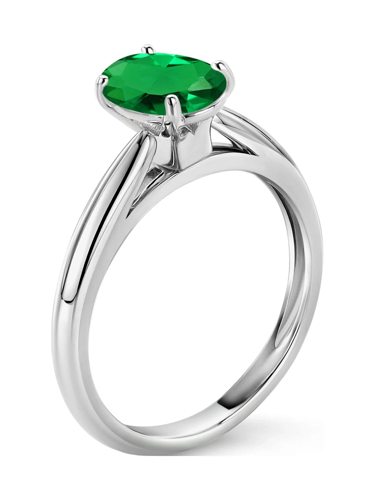 10K White Gold Green Nano Emerald Solitaire Engagement Ring E338