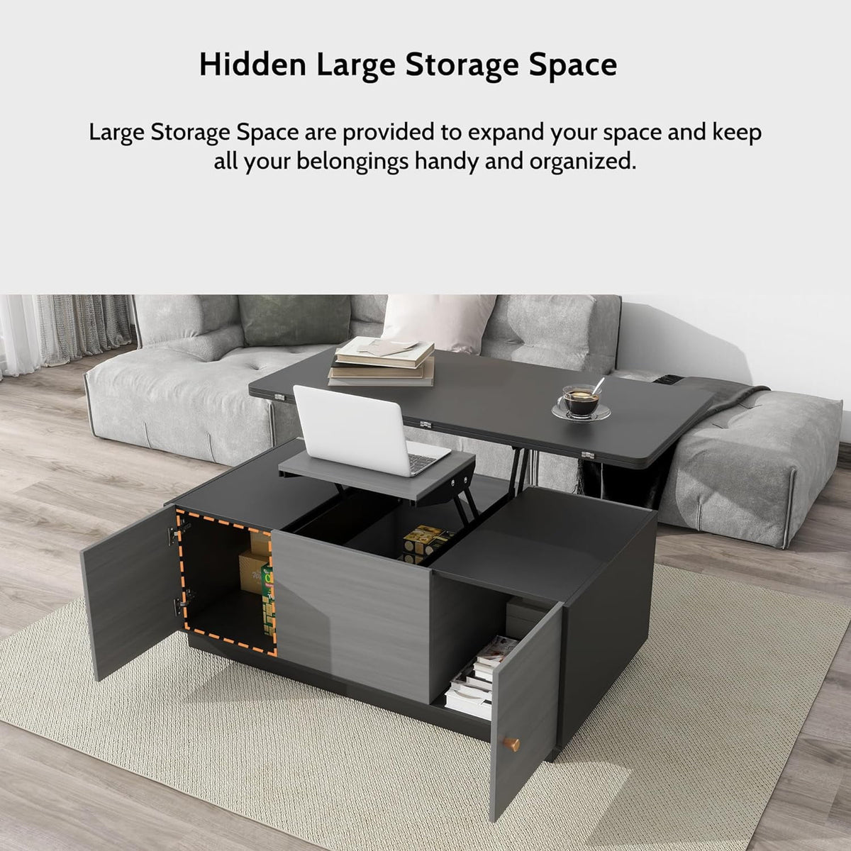 Dark Gray Lift Top Coffee Table with Storage X27575