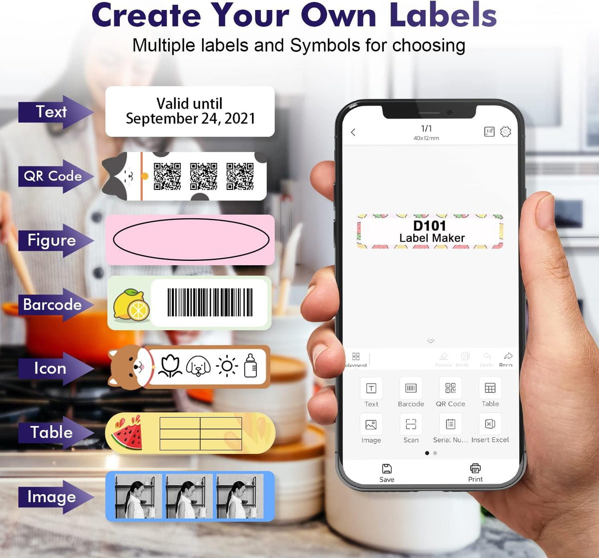 Label Maker with Tape, Wireless Bluetooth Portable Sticker Labels Printer 10-25mm Label Width Pack of 2 P51982