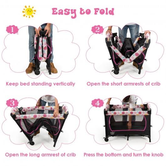 Pink Convertible Portable Baby Playard with Music Box Wheel and Brakes U24587