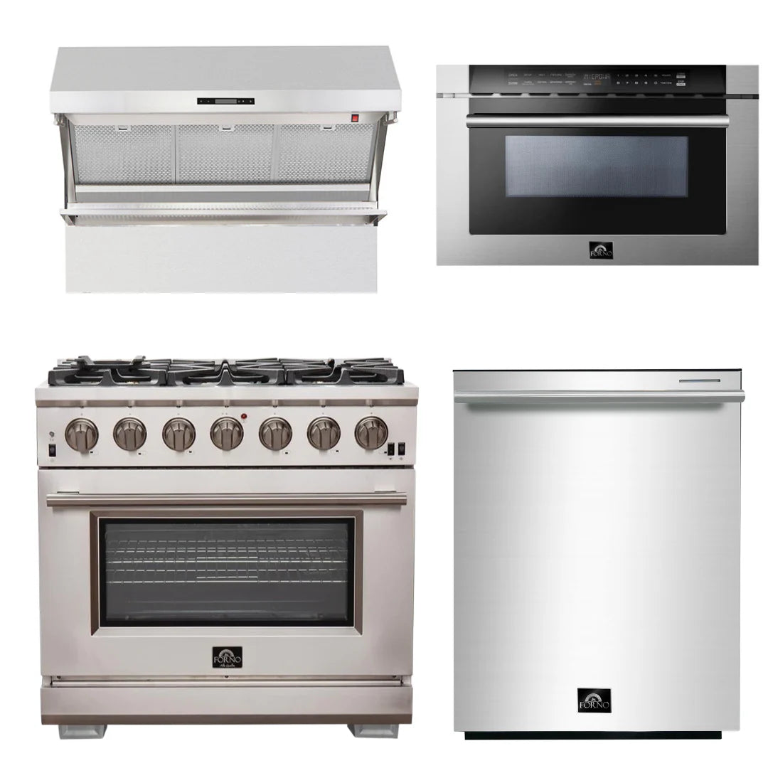 36 Inch Pro Gas Range, Wall Mount Range Hood, Microwave Drawer, Dishwasher Z78667