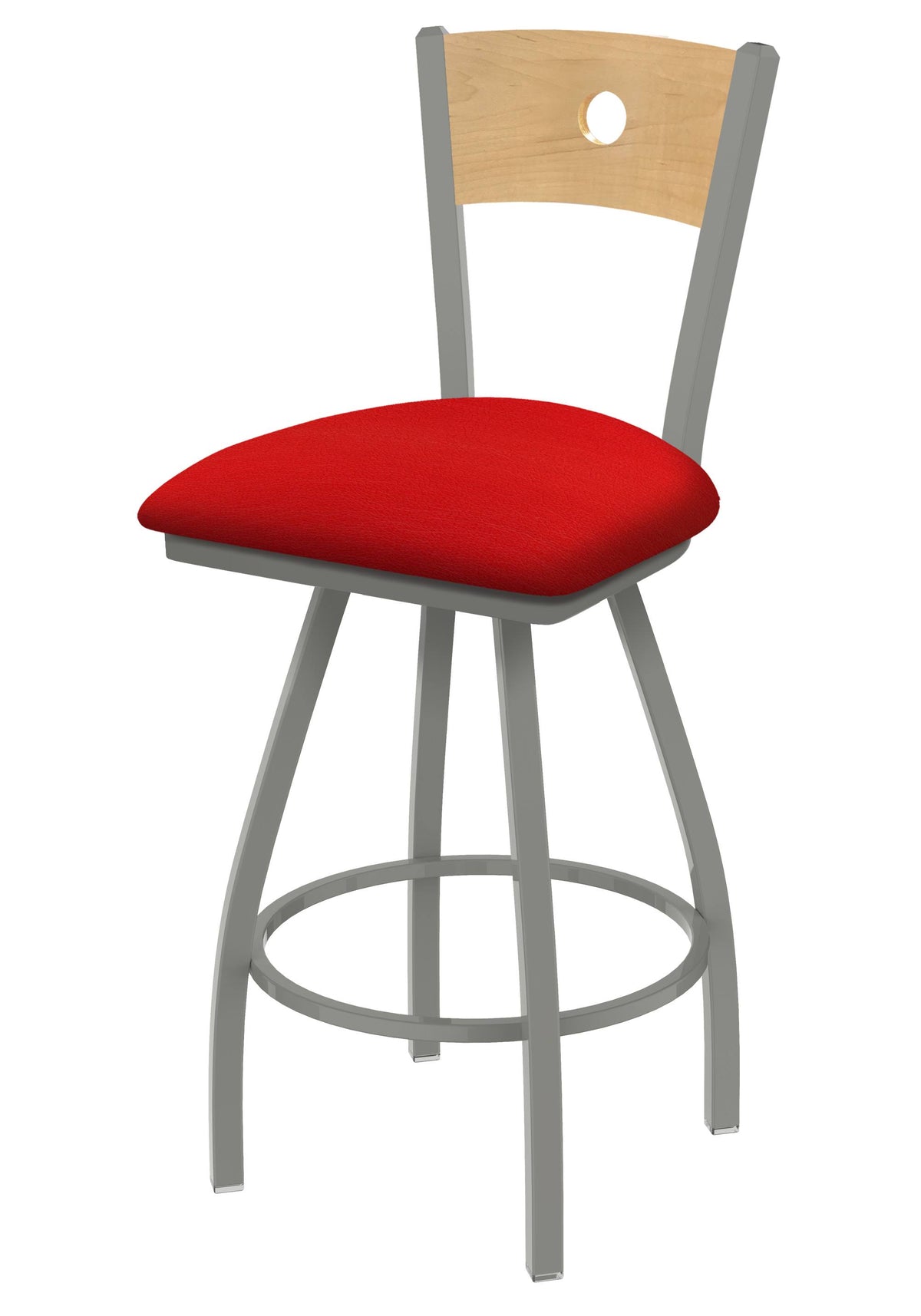 Swivel Counter Stool with Anodized Nickel Finish, Natural Back, Canter Red Seat X604
