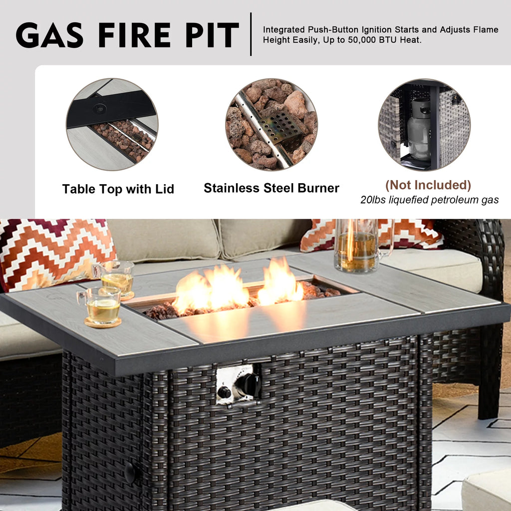 5 Pieces Wicker Patio Sectional Sofa with Fire Pit Table A20001